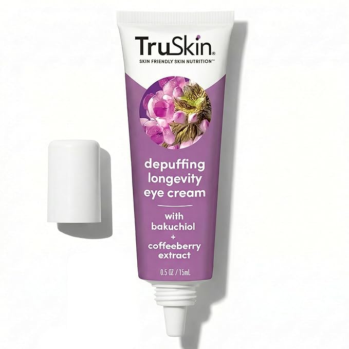 TruSkin Longevity Eye Cream – Caffeine Eye Cream with Bakuchiol, Lingonberry Stem Cells & Green Coffee Bean – Healthy Aging Gentle Retinol Alternative, Puffiness, Dark Circles, 0.5 fl oz