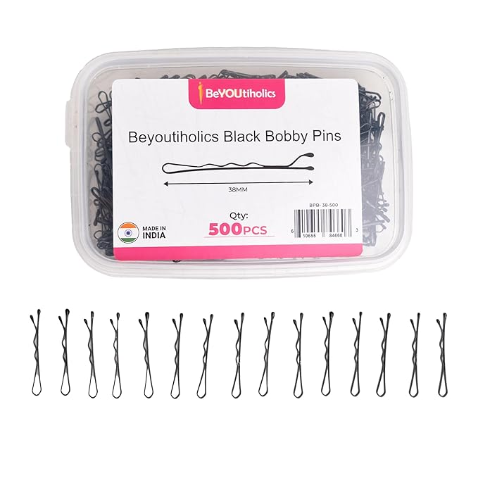Set of 500 premium Bobby pins, measuring 38mm secure hold and invisible wave hair grip perfect for women, girls, and hairdressers, clear storage box, suitable for all hair types (Black)