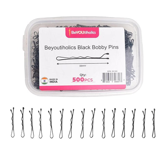 Set of 500 premium Bobby pins, measuring 38mm secure hold and invisible wave hair grip perfect for women, girls, and hairdressers, clear storage box, suitable for all hair types (Black)