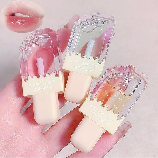 3Pcs Clear Cute Lip Gloss Set,Fruit Flavored Lip Oil Set,Long Lasting Moisturizing,Hydrating Lip Glow Oil for Kids and Teens,Party Gift,Non-toxic