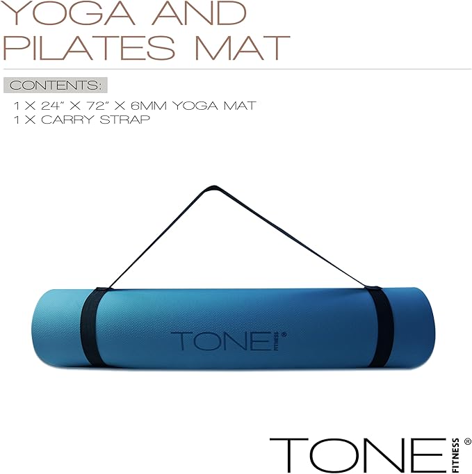 TONE Fitness Yoga Mat 1/4" Thick Non Slip Exercise & Pilates Mat for Home Workouts with Carrying Strap | Multiple Options