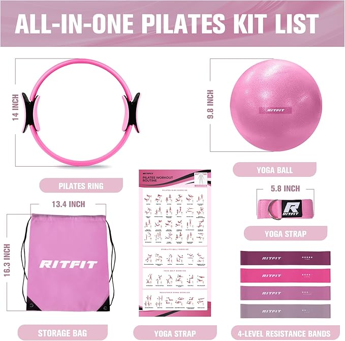 RitFit Pilates Ring Circle - 14 Inch Magic Fitness Circle for Toning Inner & Outer Thighs, Bonus Workout Guide Included