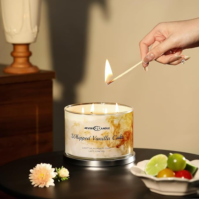 4EVER Scented Candles | 4-Wick 18oz Soy Wax Candle | Up to 50Hrs Clean Burn | Aromatherapy Candles for Home Scented | Gifts for Women & Mom, Whipped Vanilla Cake