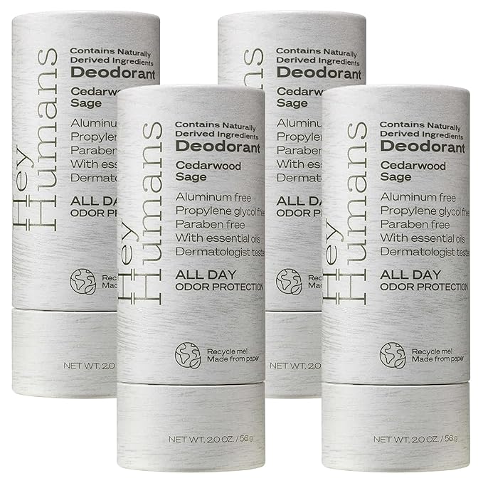 HEY HUMANS Aluminum Free Deodorant for Women and Men, Contains Naturally Derived Ingredients, All Day Odor Control, Refreshing Deodorant Essential Oils, Cedarwood Sage