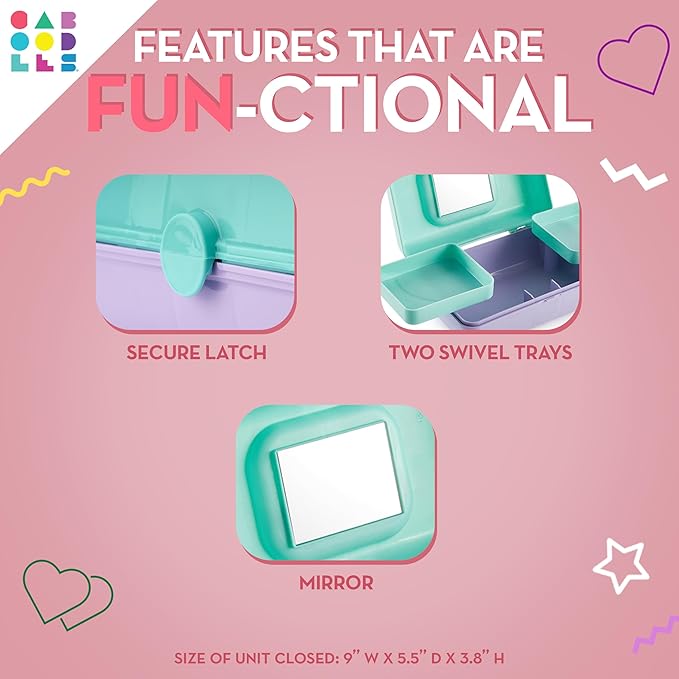Caboodles Pretty in Petite Makeup Box, Hard Plastic Organizer Box, 2 Swivel Trays, Fashion Mirror, Secure Latch for Safe Travel