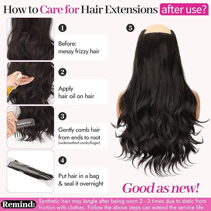 Kookastyle Clip in Hair Extensions, Natural Long Layered Soft Invisible Synthetic Curly Wavy Hairpieces for Women,4 pcs(20 Inch,Rich Dark Brown Silky Shine)