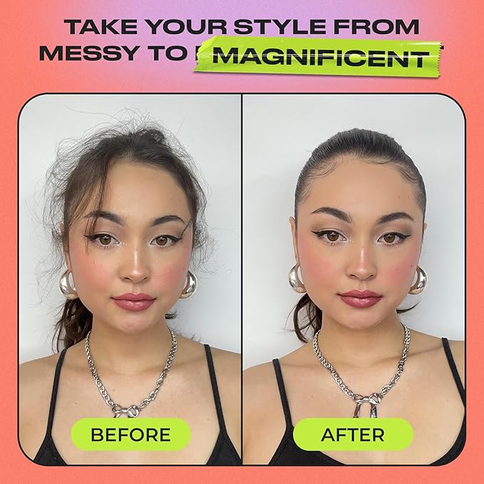 INH Hair Mascara for Flyaways | Mini Quick Slick Hair Finishing Stick for Flyaways with Charm Keychain, Frizz Control, & Slick Back Look | Smoothing Travel Size Serum & Frizz Tamer Wand | Peach, 8ml
