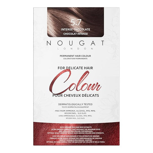 NOUGAT Intense Chocolate Permanent Hair Color Kit - 100% Gray Coverage, Ammonia Free & PPD Free for Sensitive Scalp - 3-in-1 Color, Repair & Nourish System with Anti-Aging Hair Mask & Essence