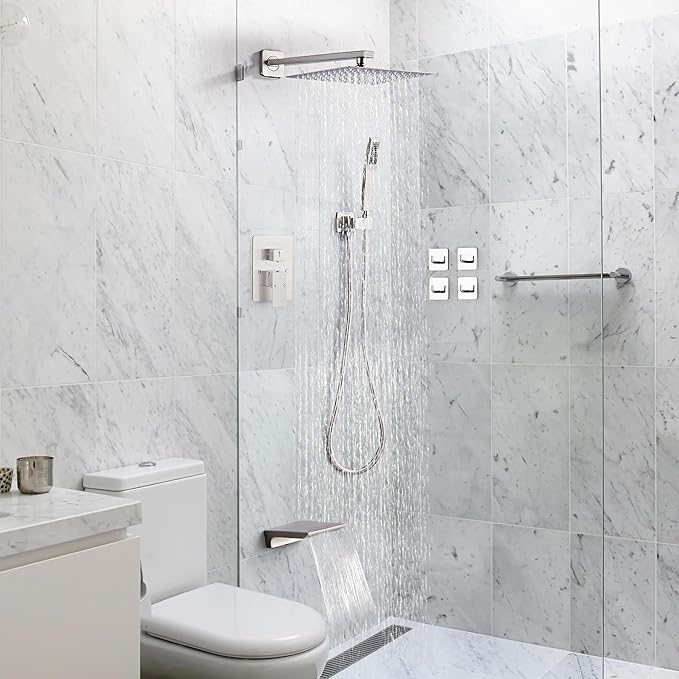 LCEVCGK Shower Faucet Set Complete with Tub Spout Shower System Wall Mounted with 8 inch Rainfall Shower Head and Handheld Shower Rain Shower Combo for Bathroom, Brushed Nickel