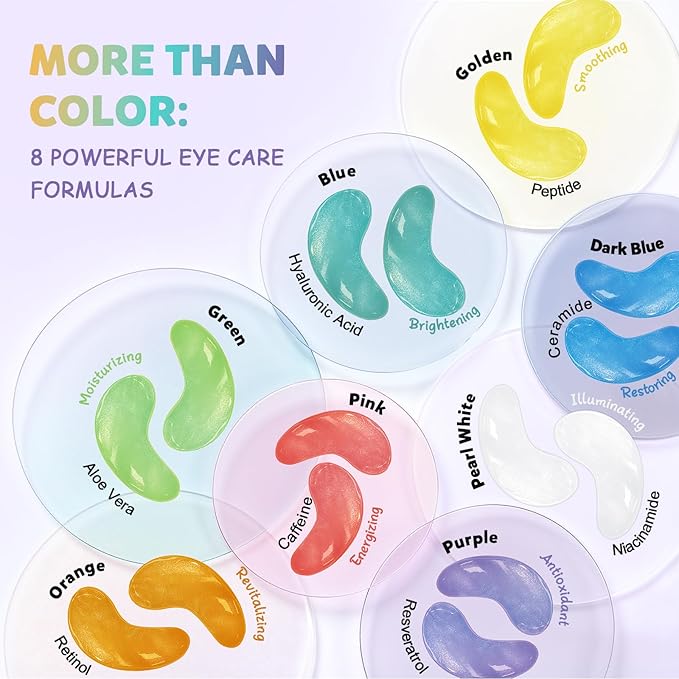 Maskiss Under Eye Patches Variety Pack (24 Pairs), Stocking Stuffers for Women, Eye Masks for Dark Circles Puffy Eyes With 8 Colors (3 Pairs/Color), Vegan Skin Care Gifts for Teen Girls