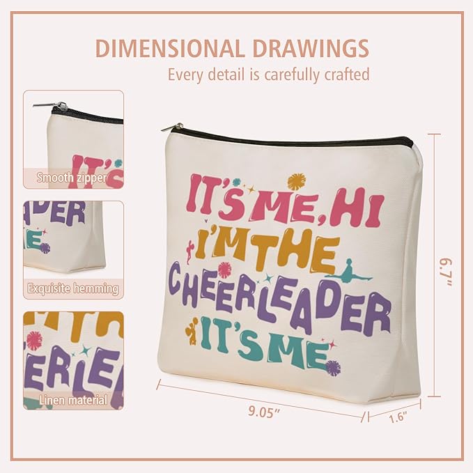 Girlly Cheerleading Gifts Makeup Bag: Perfect Cosmetic Bags IT's ME, HI I'M THE CHEERLEADER IT's ME Travel Dancer Girl For Daughters, Nieces, Girlfriends, Female Coworkers.Ideal Gift for Party