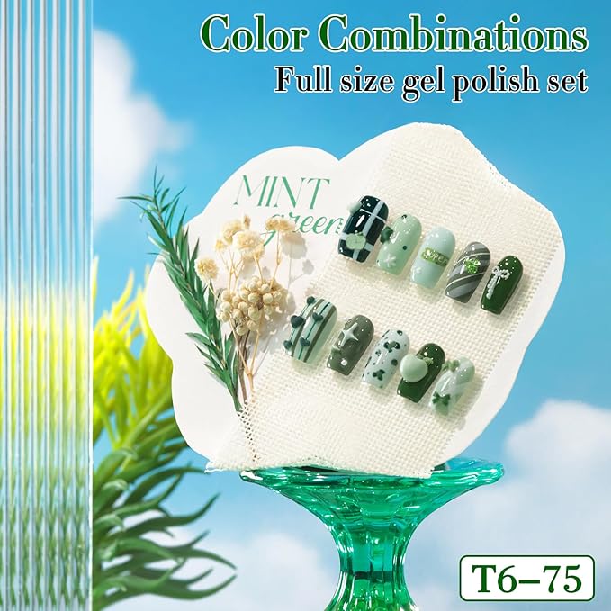 Double Rhythm 6 Pcs 15 ML Gel Polish Set Same Color Same Bottle Soak Off Gel Polish Kit Nail Art Manicure Salon DIY at Home for Women (Dark Mint Frost Sage Green Gray-T6-75)