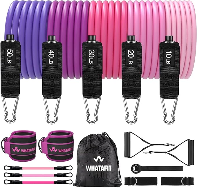 WHATAFIT Resistance Bands, Exercise Bands，Resistance Bands for Working Out, Work Out Bands with Handles for Men and Women Fitness, Strength Training Home Gym Equipment