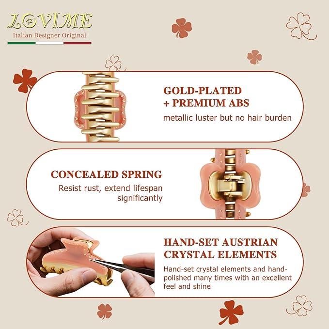 Premium Claw Clips for Women, 3 Inch Medium Hair Clips for Thick Thin Hair, Gold Hair Accessories, Strong Hold Non-Slip French Hair Clip for Teen Girls, Valentine's Day Gift for Her, Pink