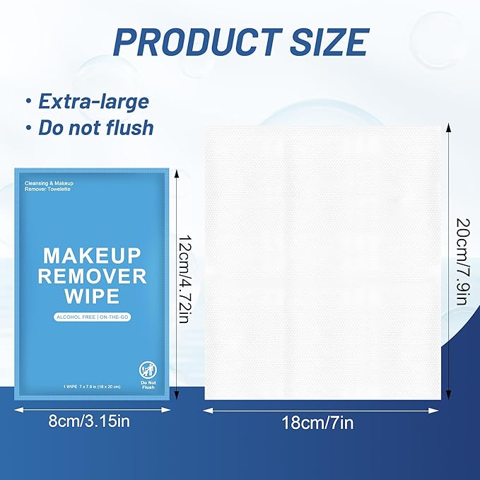 200 Count Makeup Remover Wipes Individually Wrapped, Travel Individual Wet Wipes Bulk, Gentle Cleansing for Face Mascara Lipstick, Single Makeup Removing Wet Wipes