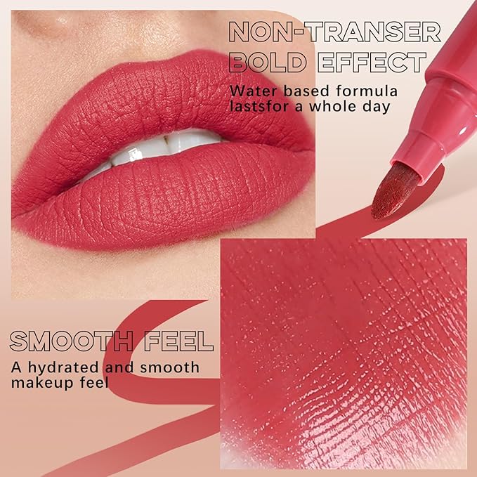 Lip Stain Marker,Nude Red Lip Tint Stain Pen Liner,Hydrating