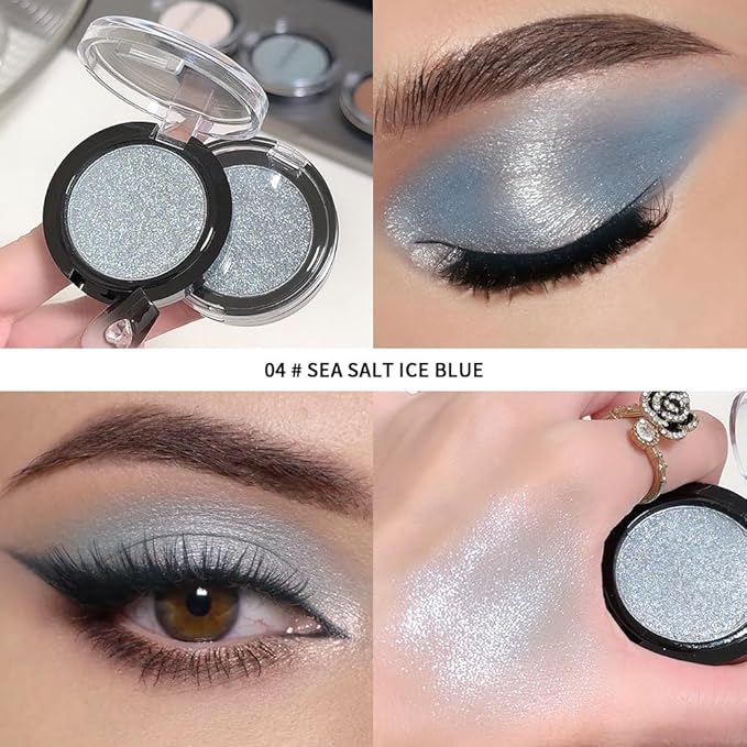 Mini Icy Blue Glitter Eyeshadow Palette–Waterproof Long-Lasting Metallic Shimmer, Blendable Sparkly Eye Shadow for Inner Corner Highlight, Halo&Topper Looks, Festival Party Night-Out Glam Makeup