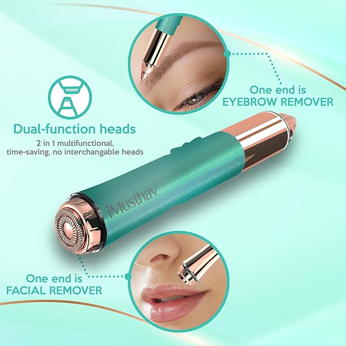 2 in 1 Eyebrow and Facial Hair Remover for Women Painless Electric Razor Epilator Trimmer Shaver with 18K Gold-Plated, USB Rechargeable, 360° LED for Flawless Eyebrow and Face Hair Removal