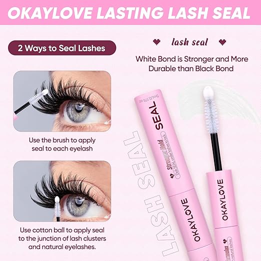 OKAYLOVE Lash Cluster Glue, Waterproof Lash Bond and Seal Lash Glue for Eyelash Clusters, 150H+ Strong Hold 2-in-1 White Eyelash Extension Glue, Quick-Drying, Non-Irritating