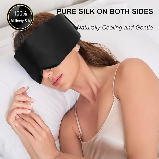 100% Mulberry Silk Sleep Mask for Women & Men Beauty Sleep, Adjustable Blindfold Silk Eye Mask for Sleeping Side Sleepers, Soft Pressure-Free Design for Home, Travel, Office, Napping, Christmas Gift