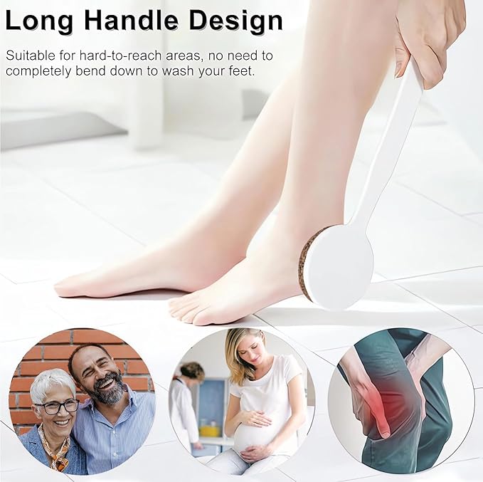Curved Handle -13.7" Pumice Stone - Ergonomic Non-Slip Foot Scrubber for Shower - Easy Reach Callus Remover & Pedicure Tool for Cracked Heels & Smooth Feet