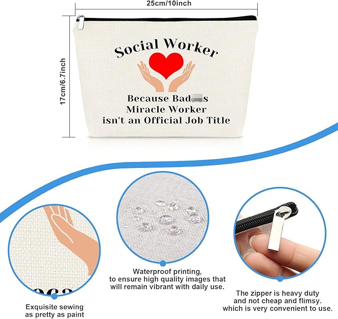 Social Worker Gift Makeup Bag Social Work Appreciation Gift Volunteer Cosmetic Bag Social Worker Graduation Gift for Woman Birthday Gift for Social Worker Colleague Gift Travel Toiletry Bag