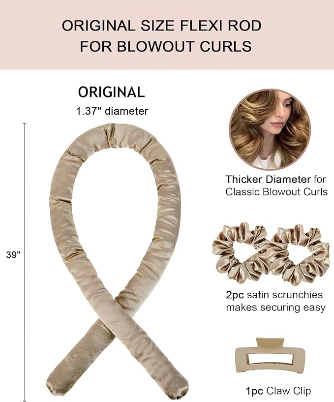 Heatless Curls Overnight Hair Curler to Sleep In Soft Jumbo Hair Rollers for Long Hair Blowout Look No Heat Overnight Curls, Satin Large Flexi Rods for Big Curl Heatless Curling Rod Set with Clip