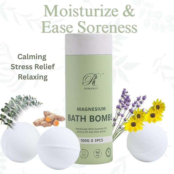 Magnesium Bath Bombs Gift Set – XL Epsom Salt Aromatherapy Shower Bombs for Muscle Recovery, Stress Relief & Post-Workout Relaxation with Lavender & Arnica, Spa Valentines Gift for Women & Men