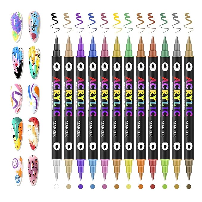 Nail Art Pens 24 Colors Nail Art Pens Set, Nail Art Markers Dual Tip Nail Polish Pens Drawing Painting Pen for Home Salon, Quickly Dry Nail Art Nail Markers DIY Decoration for Women Girls