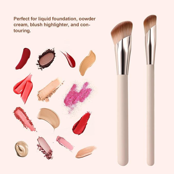 Angled Foundation Brush and Concealer Brush, Makeup Brushes Set for Liquid Foundation, Contour & Concealer, Angled & Blending Brushes to Tap, Blend & Set Flawless Face, Eye, Nose Makeup with Powder