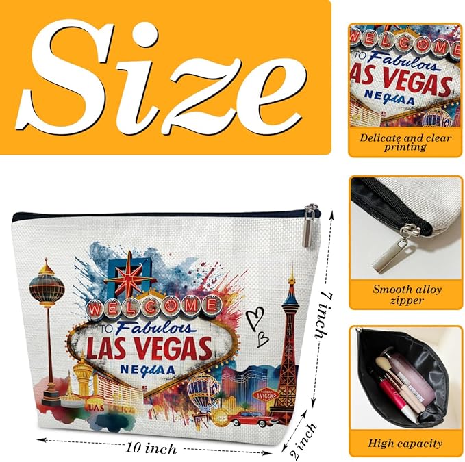 Ythuil Las Vegas Travelling Gifts Makeup Bag, City Travel Cosmetic Bag for Purse, Watercolor Gifts, Las Vegas Souvenir, Trip Favors for Traveller, Travelling Lovers, City Themed Organizer