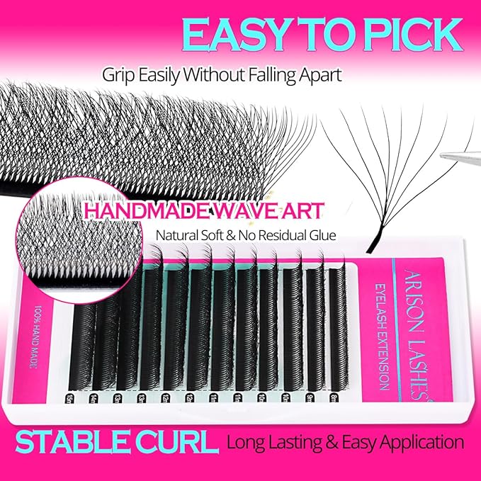 8D W Shape Eyelash Extension Premade Fans Volume Lash Extension Easy Fanning False Lashes Matte Black Volume Premade Cluster W Lashes(0.07-D-8-15mm）