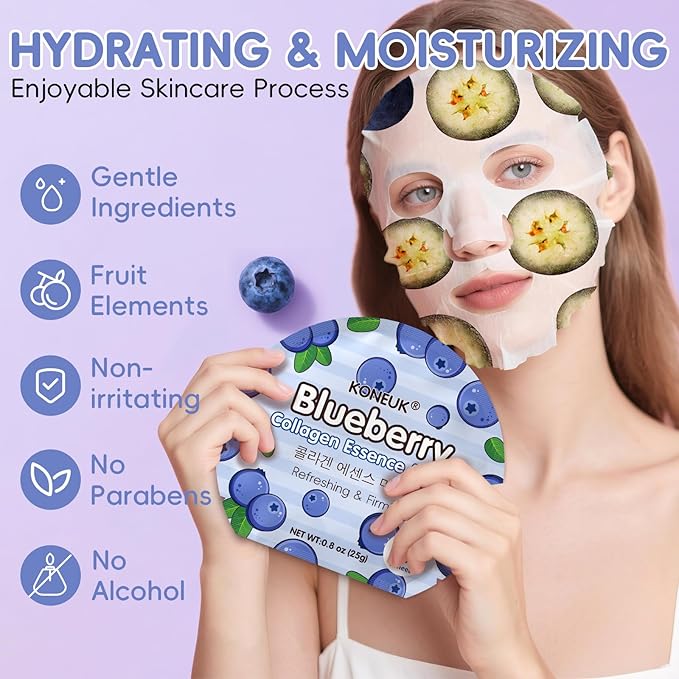 KONEUK 36 Pack Colorful Fruit Face Mask Set, Hydrating & Moisturizing, Bulk Sheet Facial Mask for All Skin Types, Collagen Face Masks Skincare for Women, Valentines Day Gifts and Spa Party Gifts