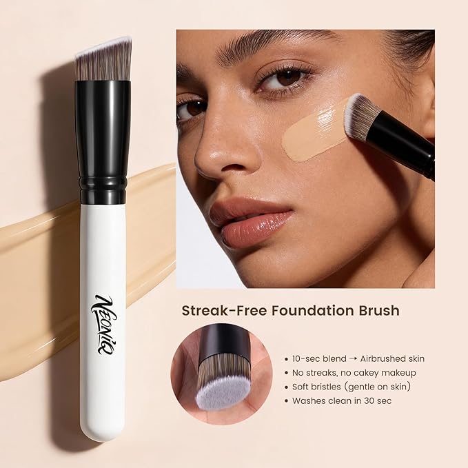 NEONIQ 14 PCS Professional Makeup Brushes, Makeup Brush Set, Foundation Powder Blending Concealer Eyeshadows Blush Cosmetics Brushes,Versatile Face Make Up Tools For Liquid, Cream, Loose(White)