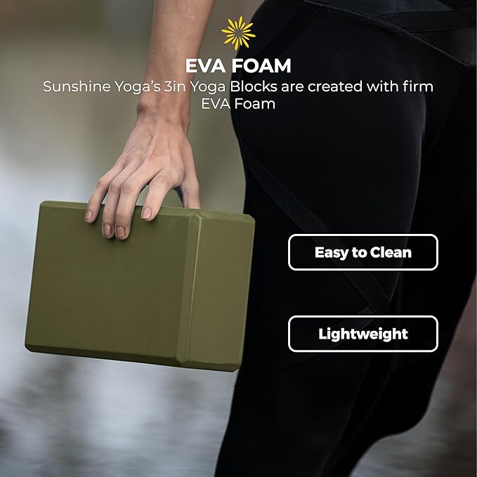 Sunshine Yoga 3" Yoga Block, 10 Pack Bulk EVA Foam Yoga Blocks, Firm and Supportive Yoga Brick, Balance Foam for Stretching, Pilates, and Workout, 3" x 6" x 9"