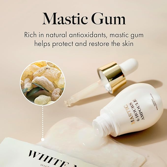 MASTINA White Mastic Ampoule Sheet Mask – 4 Sheets, Fermented Mastic Gum & Niacinamide Essence, Brightening and Deep Hydration Korean Facial Mask