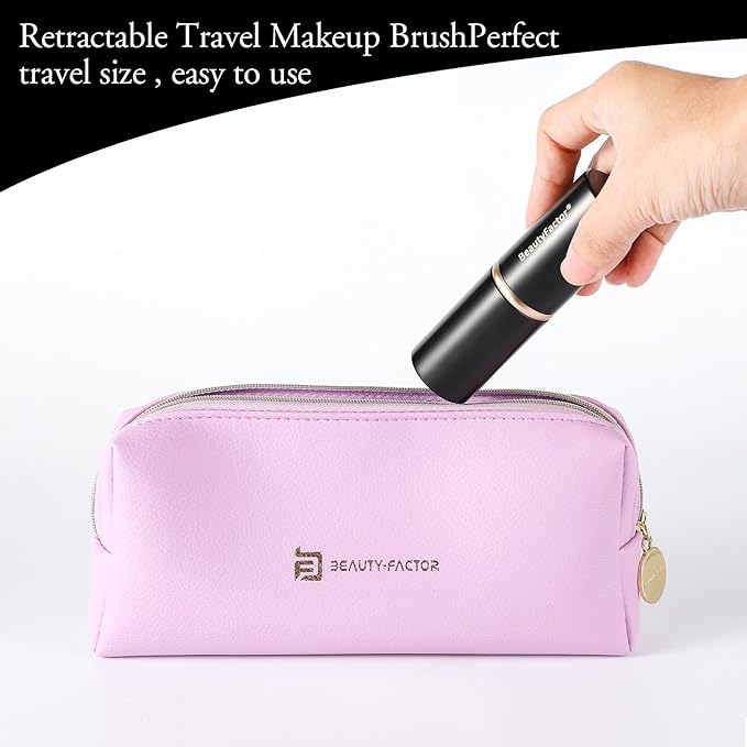 Retractable Kabuki Makeup Brush, Angled Top Travel Makeup Brush Portable Powder Brushe for Liquid Cream and Powder Face With Aluminum Handle