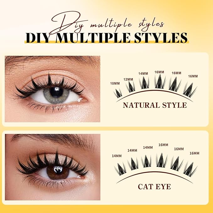 QUEWEL Fairy-Lash Clusters Kit, 140pcs Manga-Eyelash Clusters Kit Mix10-18mm Cluster Eyelash Extensions Kit With Lash Bond and Seal, Lash Tweezers and Remover for DIY Natural Lashes(FD-XYT 4 Set)