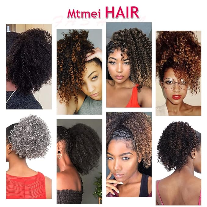 Drawstring Ponytail Afro Kinky Curly Ponytail for Black Women Short Wave Synthetic Ponytail Hair Extension(#4,Medium Brown)
