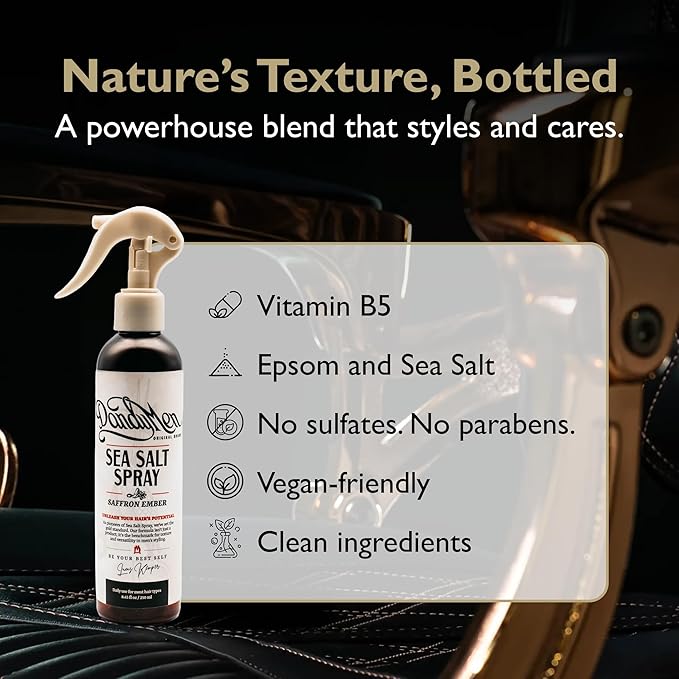 DandyMen Sea Salt Spray for Men – Lightweight Texture, Volume, and Flexible Hold Hair Texture Spray with Epsom Salt & Pro-Vitamin B5 (8.45 oz, Saffron Ember)