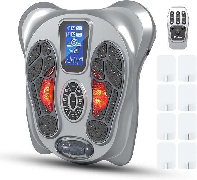 Creliver EMS Foot Massager for Neuropathy & Pain Relief, Electric Foot Circulation Stimulator for Legs & Feet, TENS Unit Muscle Stimulator for Plantar Fasciitis & Physical Therapy with 8 Pads