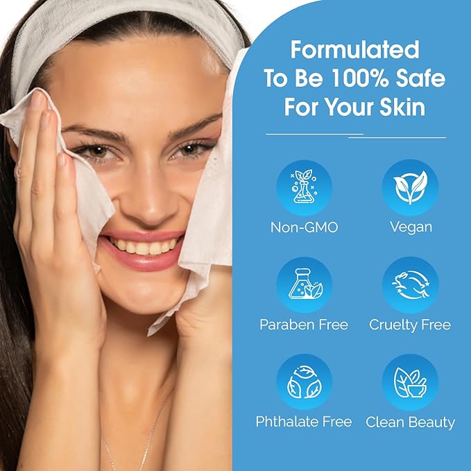 Hyaluronic Acid & Ceramide Face Wipes – Dermatologist Tested, Anti-Aging, Korean Skin Care – Removes Makeup, Deep Hydration, Strengthens Skin Barrier – Vegan, Clean Beauty – 60 Count