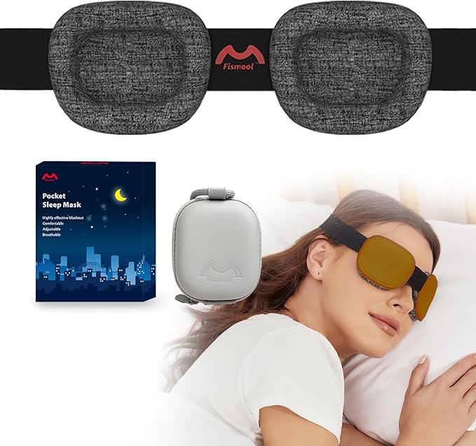 Fismool Sleep Eye Mask for Men Women, 3D Zero Intraocular Pressure Design,100% Light Blocking Sleeping,Suitable for Sleeping Mask, Exquisite Travel Storage Box（Brown）