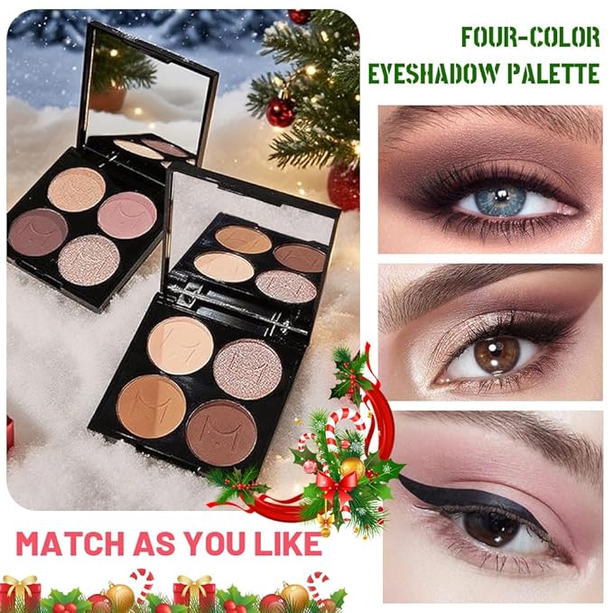 4 Colors Plum Nude Brown Champagne Rose Gold Eye Shadow Powder Palette Makeup, Neutral Matte Shimmer Cream Eyeshadow Palette for Old Women Highly Pigmented Waterproof, paleta de sombras de ojos