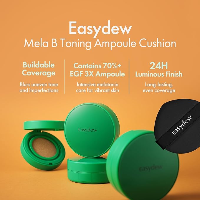 Easydew Mela B Toning Ampoule Cushion - 2-in-1 Korean Skin Care & Face Beauty Makeup - Age-Defying Full Coverage Cushion Foundation with Niacinamide & Hyaluron-Vital C 0.45 oz (#41 Chestnut)