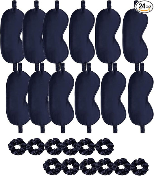 24Pcs Satin Eye Mask Silk Sleep Masks Silky Eyes Cover Blackout Blindfold Eyeshade Scrunchies Hair Ties Travel Wedding Gift