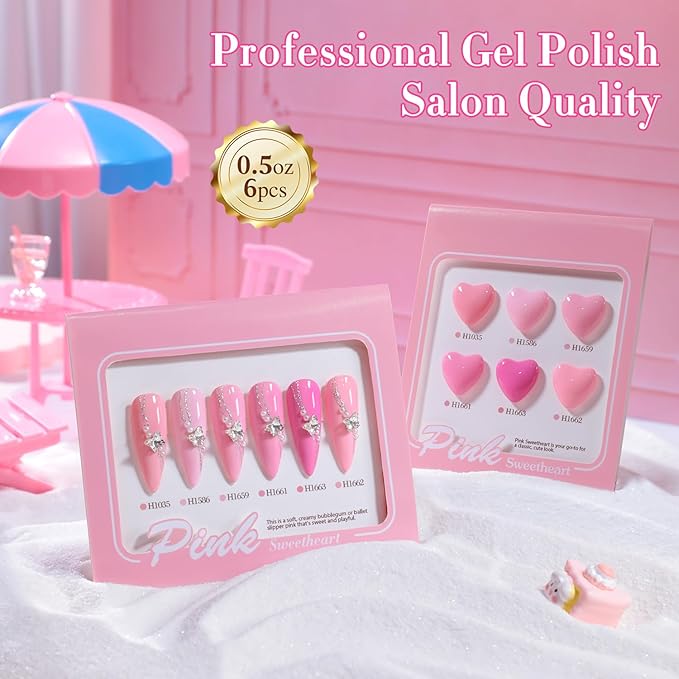 Double Rhythm 6 Pcs Hema Free Gel Polish Set 0.50 OZ Same Color Same Bottle Soak Off Neutral Natural Milky Gel Polish Kit Nail Art Manicure Salon DIY at Home (Peach Pink Rose-H6-2)