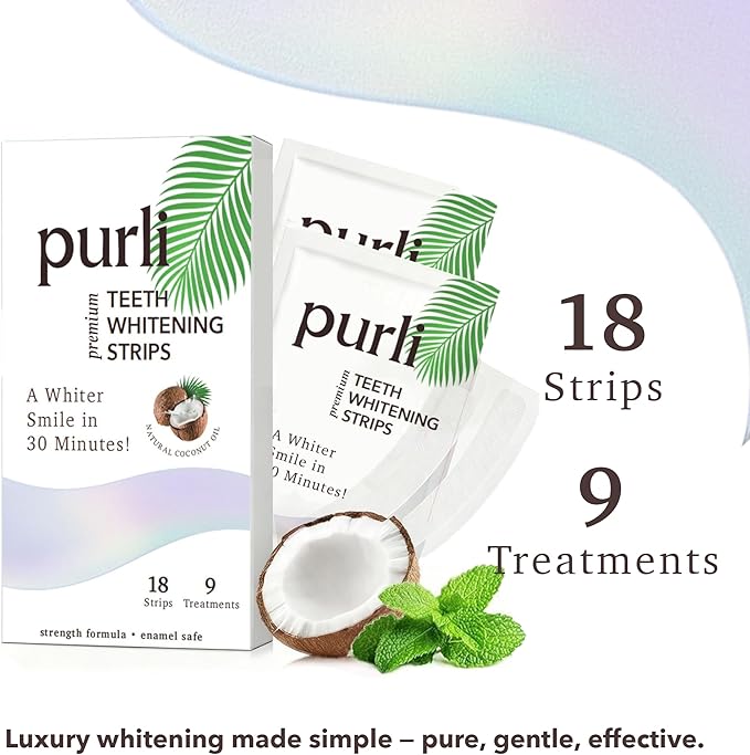 Purli Teeth Whitening Strips 9-Day Treatment – Natural Coconut Oil, Professional Effects, Gum & Enamel Safe, Dry Strip