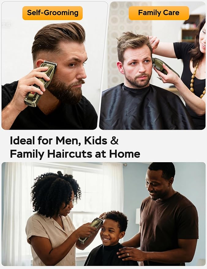 Hair Clippers for Men, Cordless & Corded Barber Clipper with 5Hrs Runtime, 7000RPM Rotary Motor & LED Display, Waterproof Professional Hair Cutting Kit for Men and Home Use (Gold)