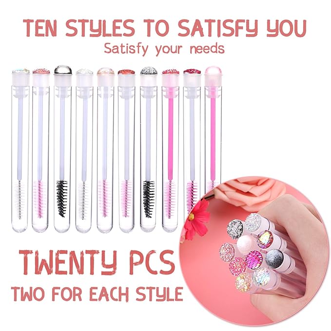 Dming 20 Pieces Eyelashes Brush Container Disposable Mascara Bruush Wand Case Lash Spoolies Tube Spoolie Holder Makeup Brush for Eyelash Extension Mix